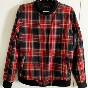 Men's Orange/Red and Black Plaid Bomber Jacket